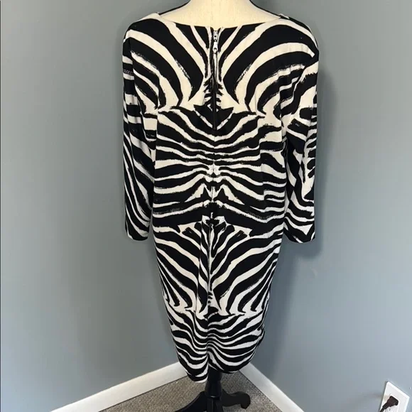 H&M Women’s Black/White Zip Back 3/4 Sleeve Sheath Dress Sz L - Picture 4 of 6